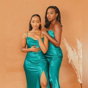 Teal/Blue Satin Midi Dress